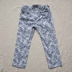 Armani Junior Pants Girls 4 100cm Blue Floral Adjustable Waist SpellOut Straight